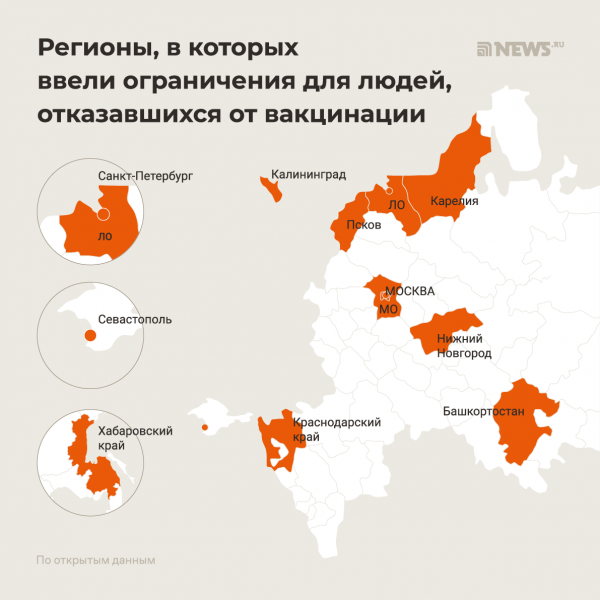 Какие ограничения ввели для непривитых в регионах - NEWS.ru — 26.06.21